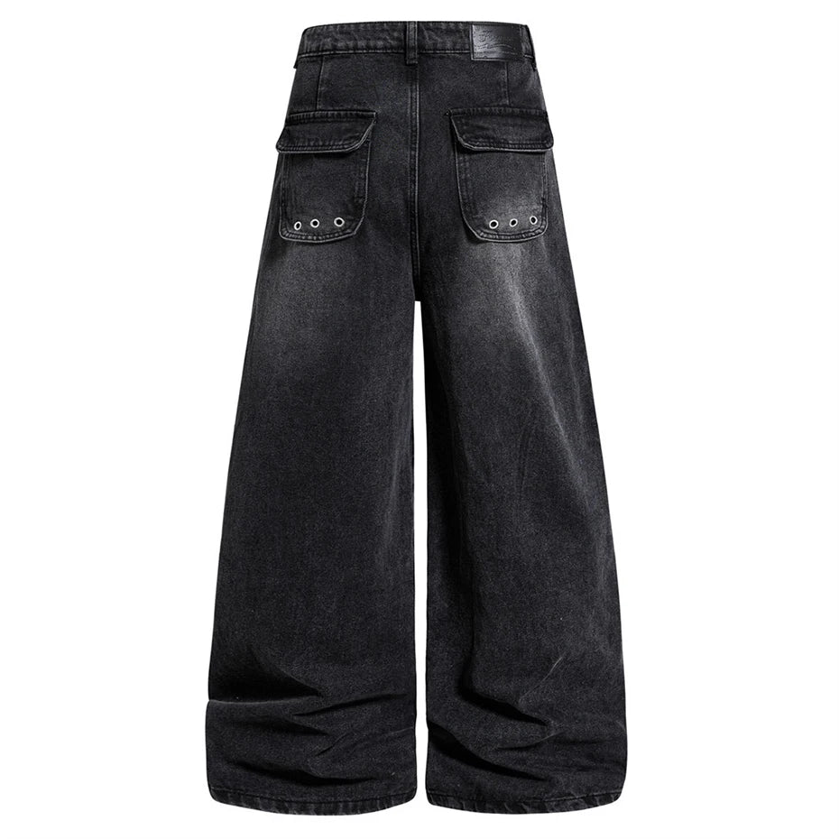 Punk Vintage Patchwork Denim Baggy Jeans — back view