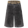 Black Vintage Blue Patchwork Loose Denim Shorts — detail shot