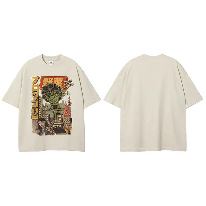 White Beige Anime Cartoon Graphic T-Shirt — side view