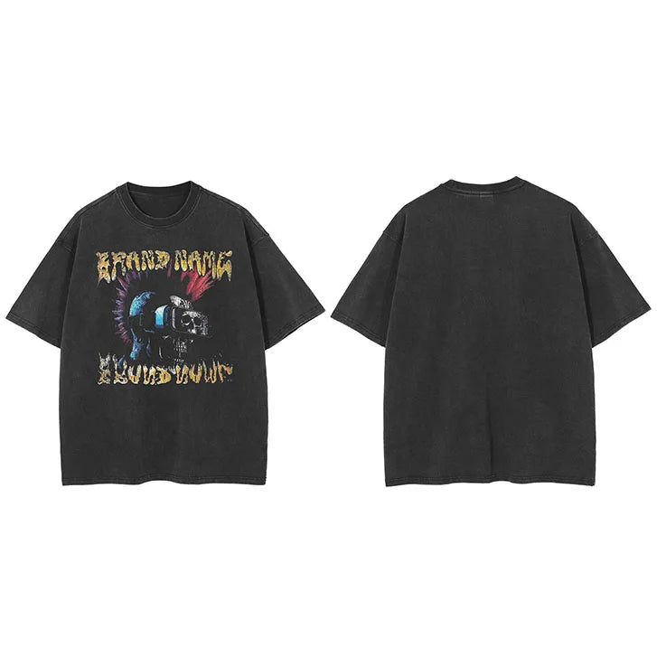 Vintage Black Skull Faded T-Shirt — fabric close-up
