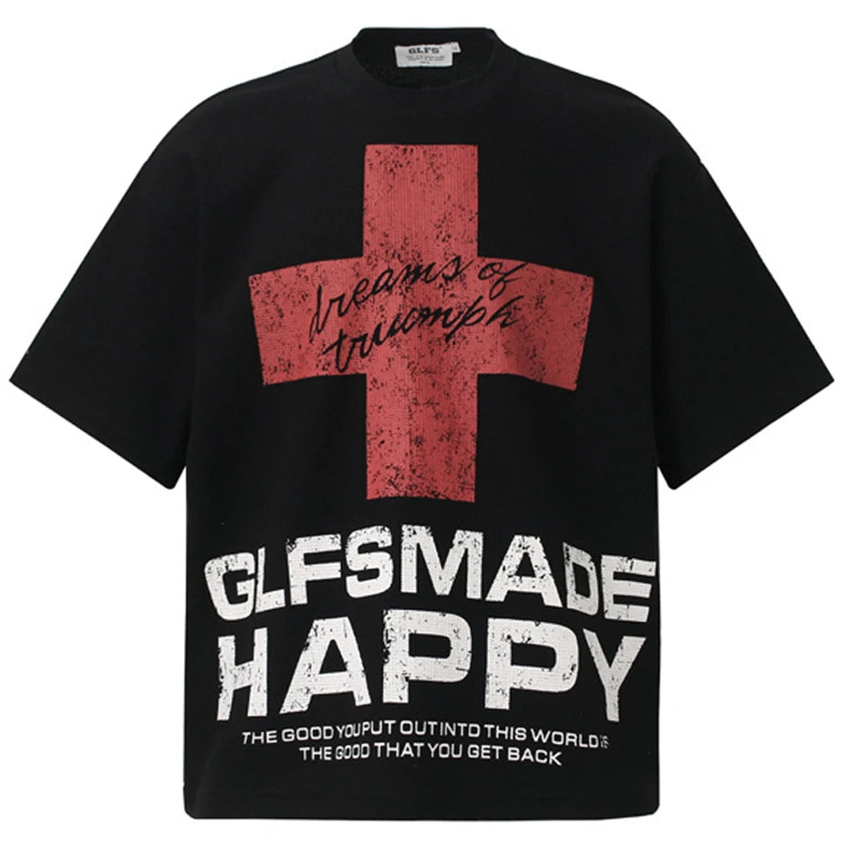 Vintage Cross Graphic Oversized T-Shirt — fabric close-up