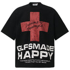 Vintage Cross Graphic Oversized T-Shirt — fabric close-up