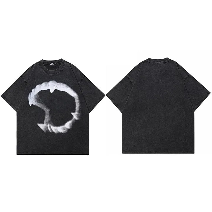 Washed Retro Black Graphic Oversized T-Shirt — side view