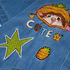 Vintage Cartoon Cat Graphic Denim Loose Shirt — detail shot