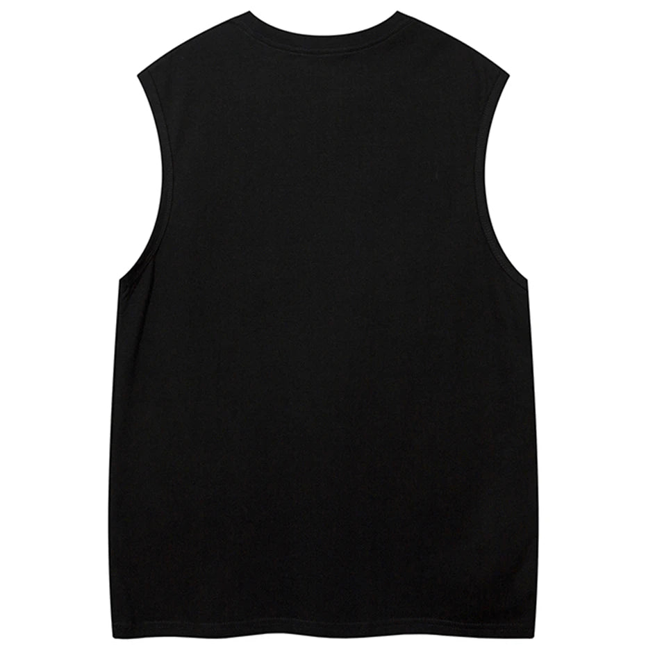 Y2K Black Star Patchwork Oversized Vest — front view