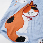 Button Cat Embroidered Loose Shirt — fit shot