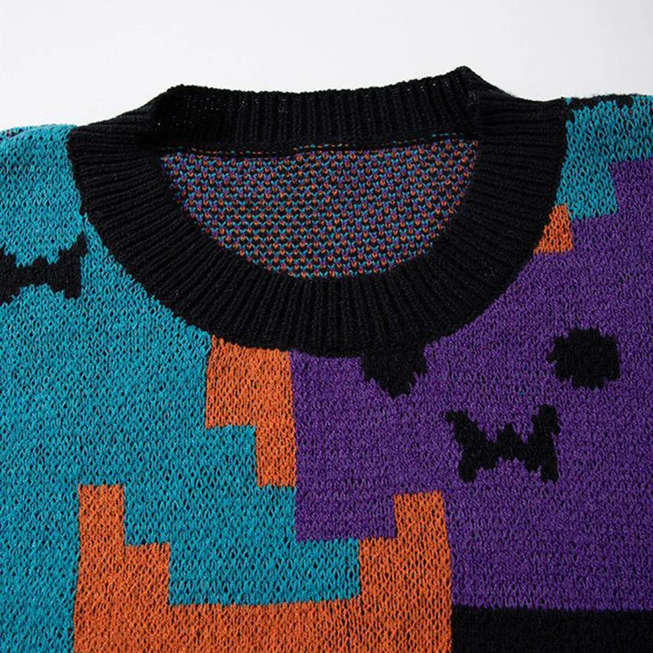 Y2K Cartoon Graphic Knit Oversized Sweater — back view