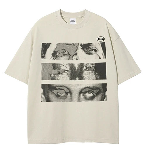White Beige Eye Graphic T-Shirt — back view
