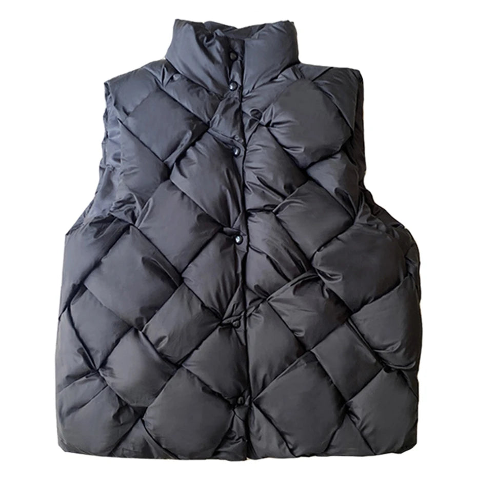 Weave Black Padded Loose Puffer Jacket — fabric close-up