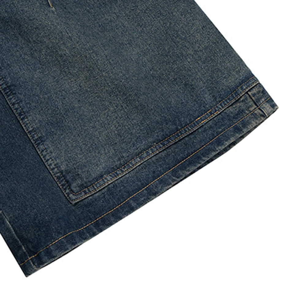 Vintage Blue Patchwork Denim Shorts — fabric close-up