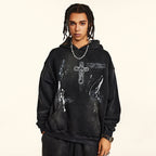 Vintage Cross Graphic Oversized Hoodie — fit shot