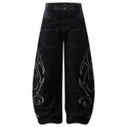 Black Embroidered Denim Baggy Jeans — styling shot