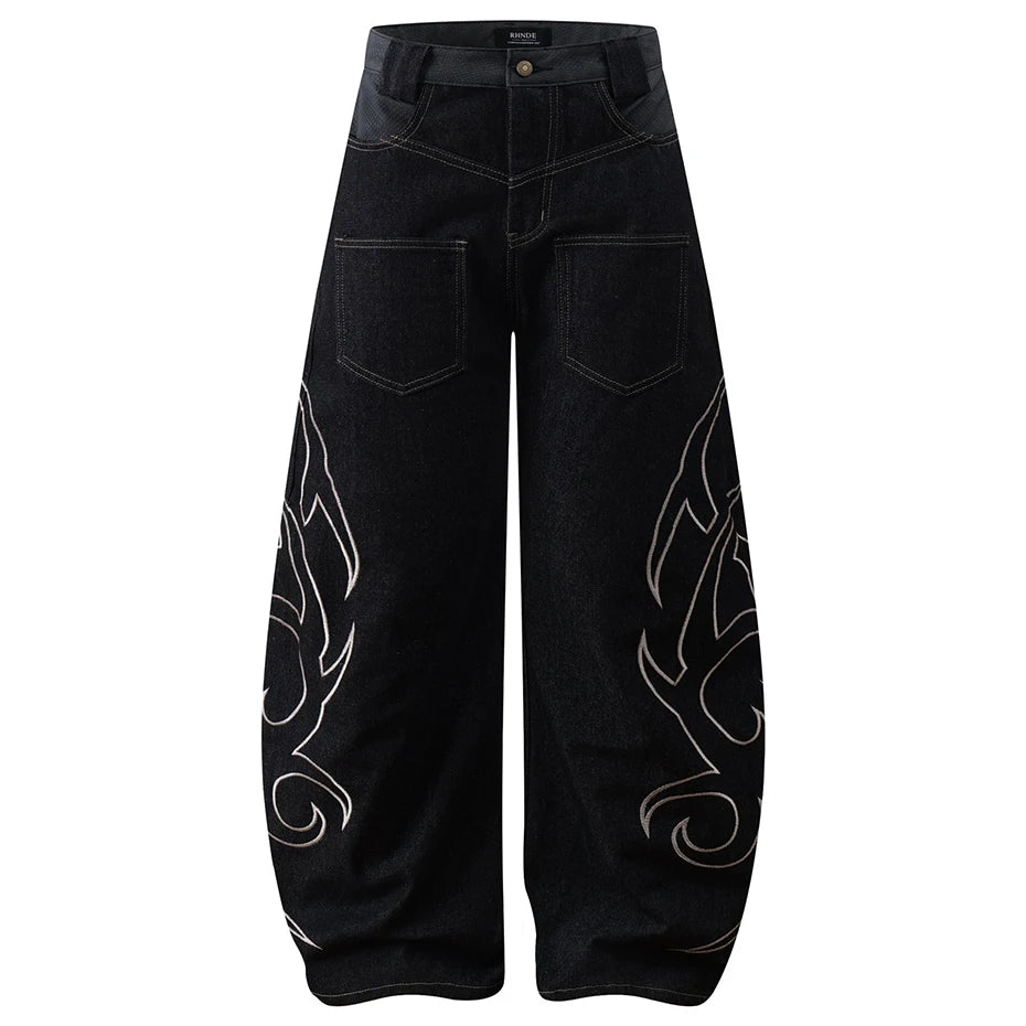 Black Embroidered Denim Baggy Jeans — styling shot