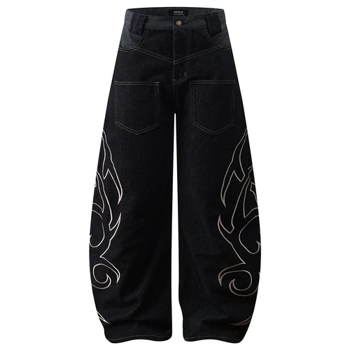 Black Embroidered Denim Baggy Jeans — styling shot
