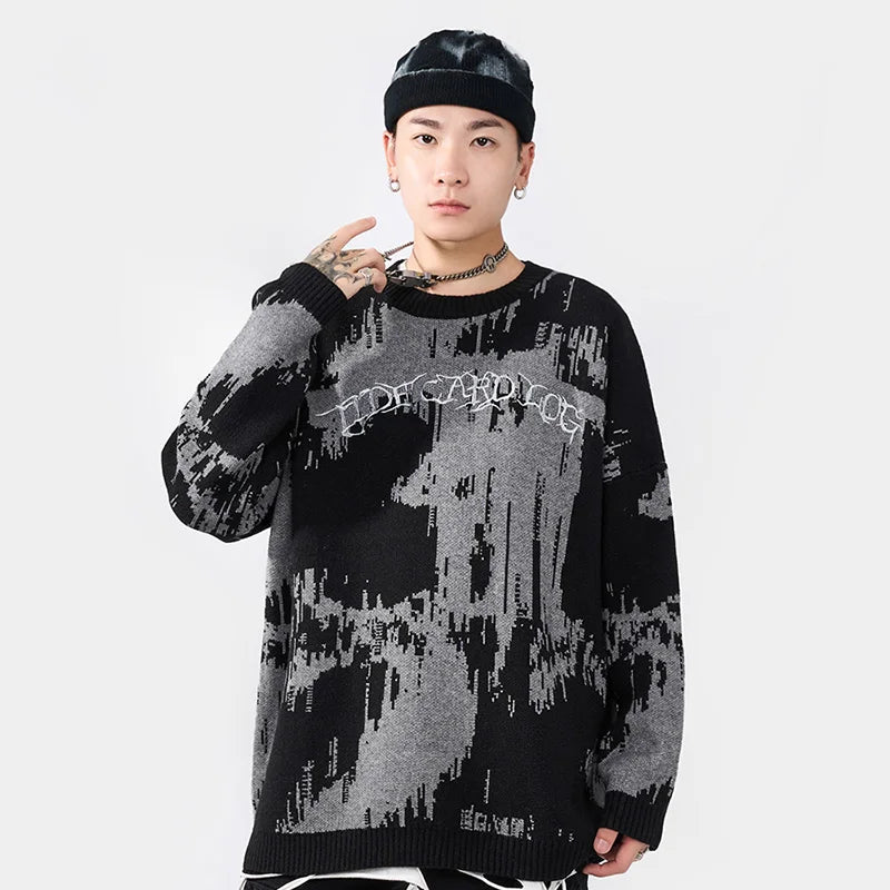 Black Embroidered Knit Sweater — front view