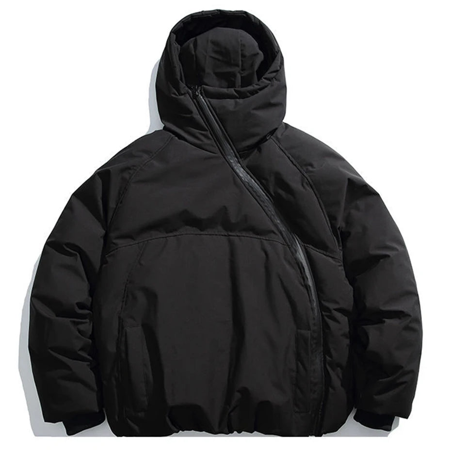 Black Zip Loose Puffer Jacket — styling shot