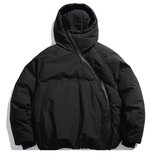 Black Zip Loose Puffer Jacket — styling shot