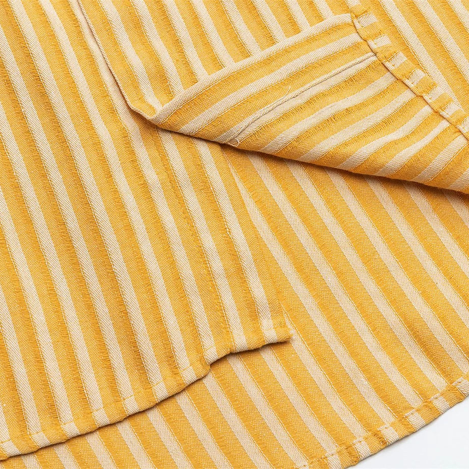 Vintage Cat Striped Embroidered Shirt — fabric close-up