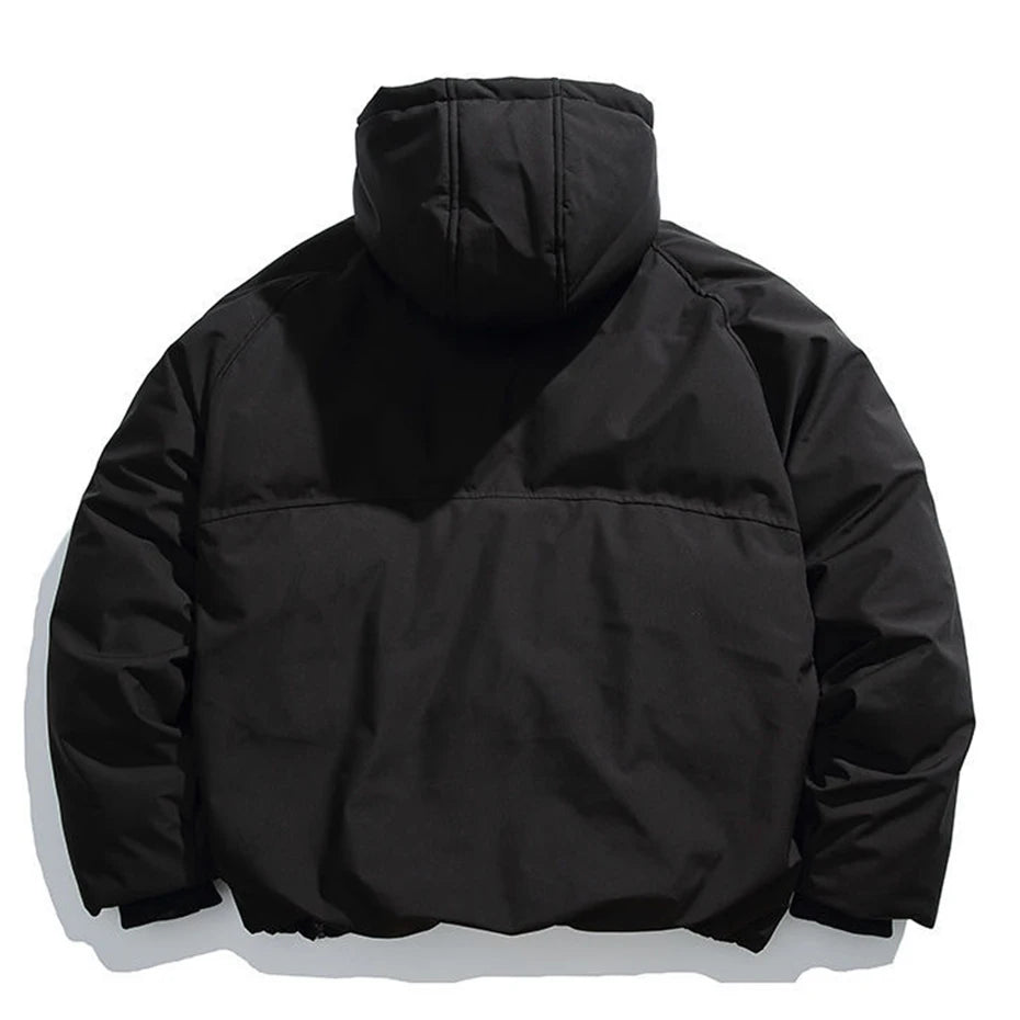 Black Zip Loose Puffer Jacket — front view