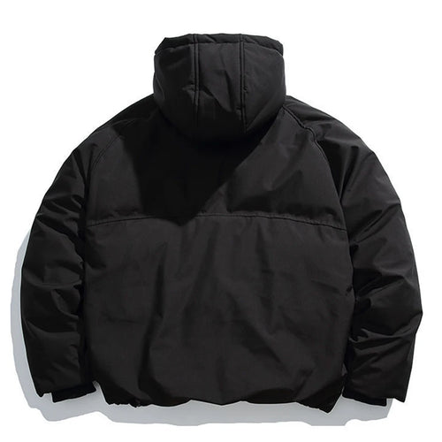 Black Zip Loose Puffer Jacket — front view