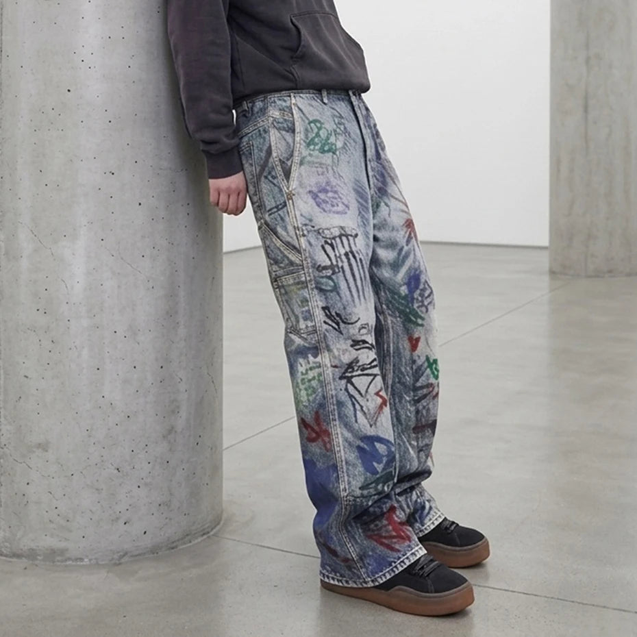 Graphic Denim Loose Jeans — detail shot