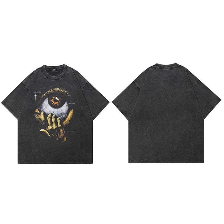 Black Big Eye Washed T-Shirt — fit shot