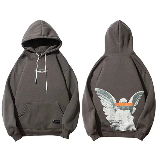 Grey Angel Print Fleece Hoodie — detail shot
