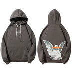 Grey Angel Print Fleece Hoodie — detail shot