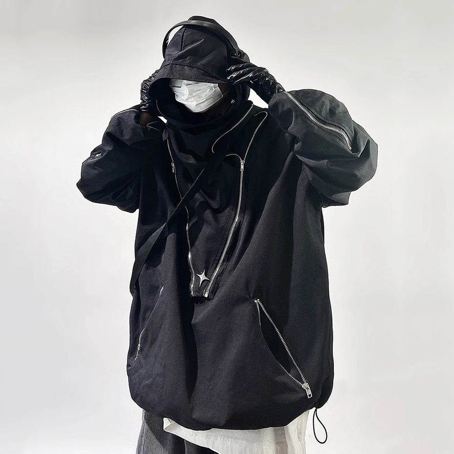 Techwear Car Hooded Oversized Coat — fit shot