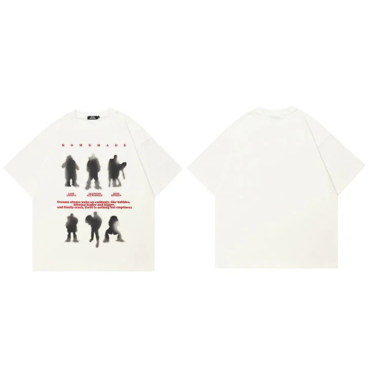 Y2K White Shadow Graphic T-Shirt — fabric close-up