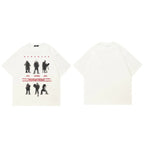 Y2K White Shadow Graphic T-Shirt — fabric close-up