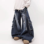 Vintage Blue Denim Baggy Ripped Jeans — front view