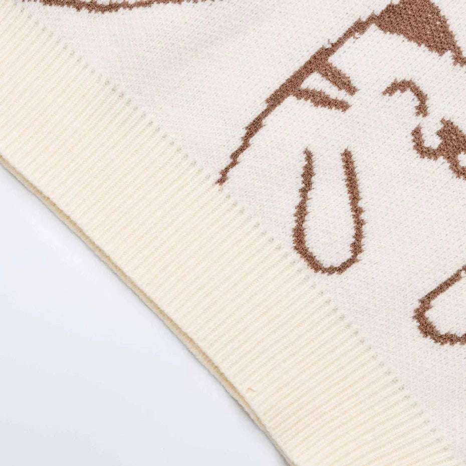 Vintage Y2K Cat Knit Oversized Sweater — fabric close-up