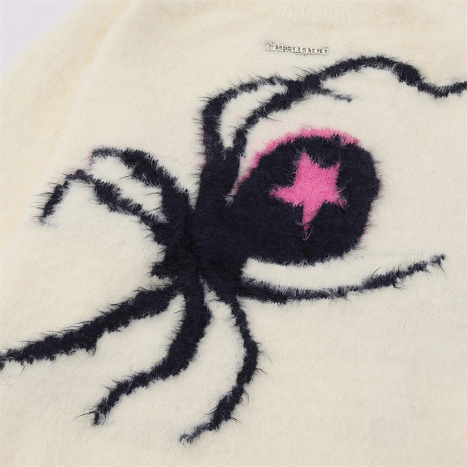 Goth Black Star Spider Knit Oversized Sweater — fit shot