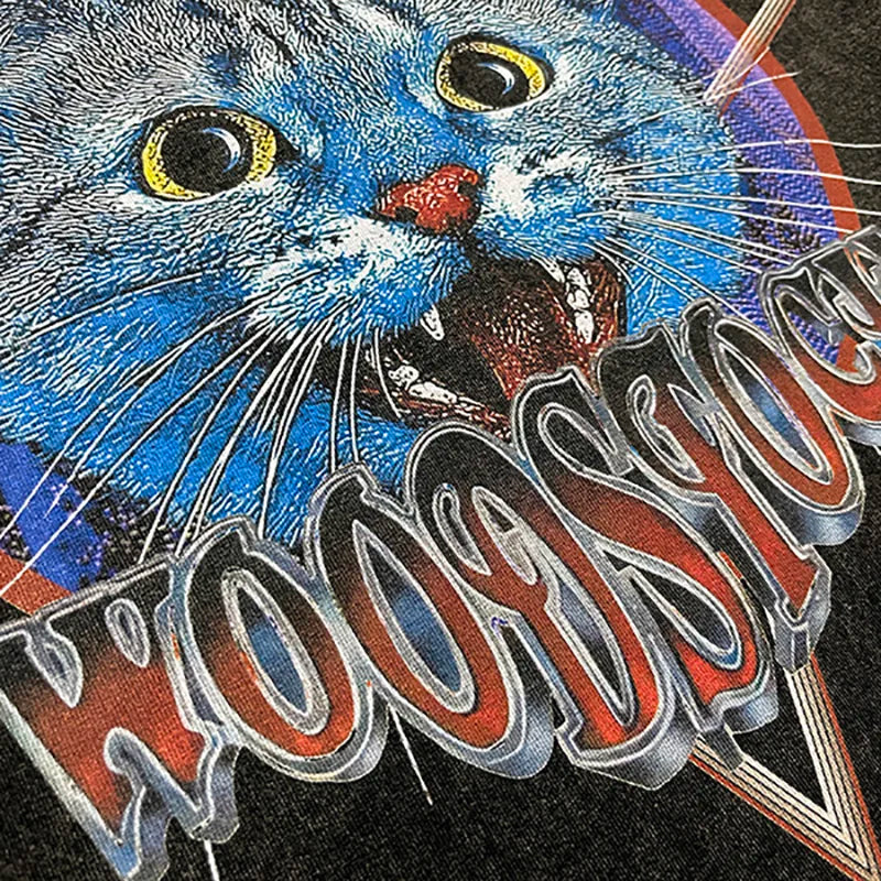 Retro Cat Print Oversized T-Shirt — back view