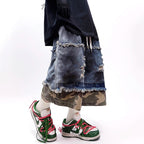 Vintage Camouflage Patchwork Baggy Denim Shorts — back view