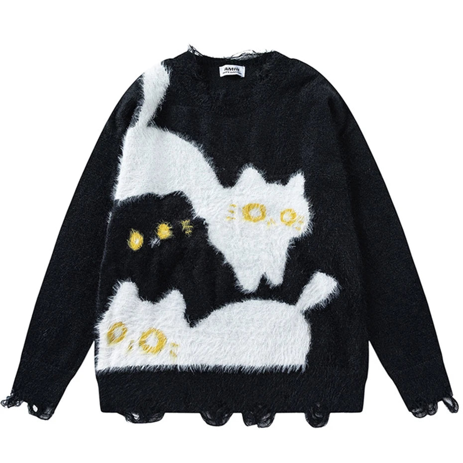 Y2K Cat Knit Oversized Sweater — back view