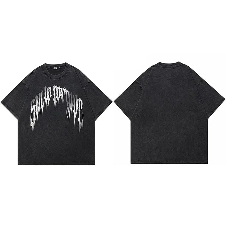 Vintage Black Shadow Washed Relaxed T-Shirt — fabric close-up