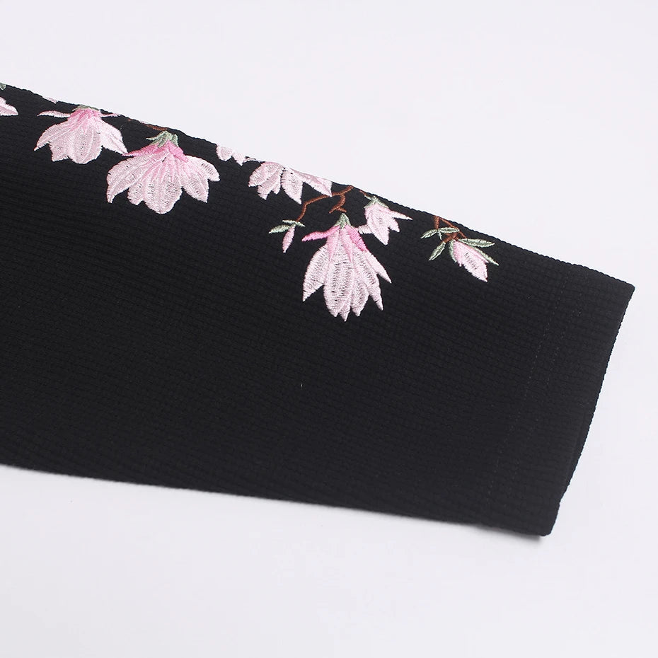 Y2K Flower Embroidered Oversized T-Shirt — fabric close-up