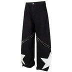 Punk Star Patchwork Denim Baggy Jeans — front view