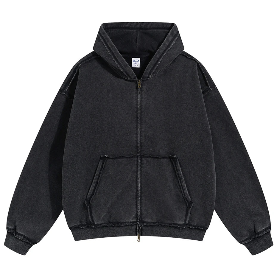 Vintage Black Zip Oversized Coat — styling shot