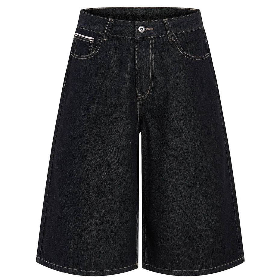 Wide Loose Denim Shorts — back view