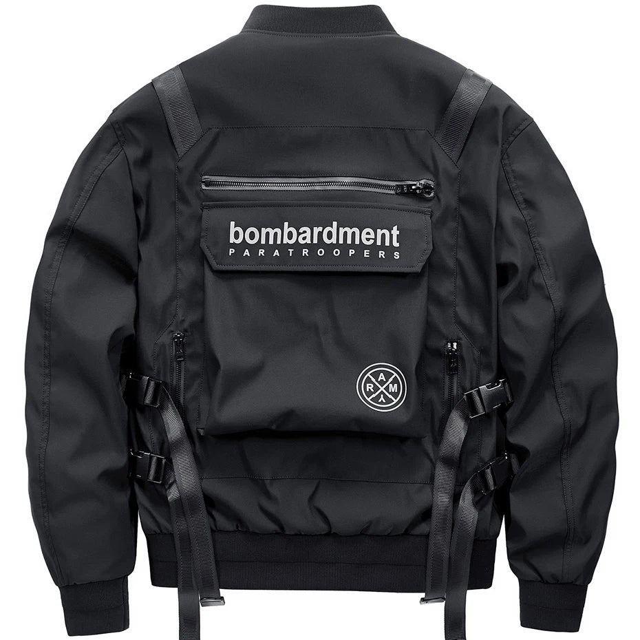 Techwear Black Car Oversized Bomber Jacket — styling shot