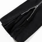 Red Zip Denim Flare Jeans — fabric close-up
