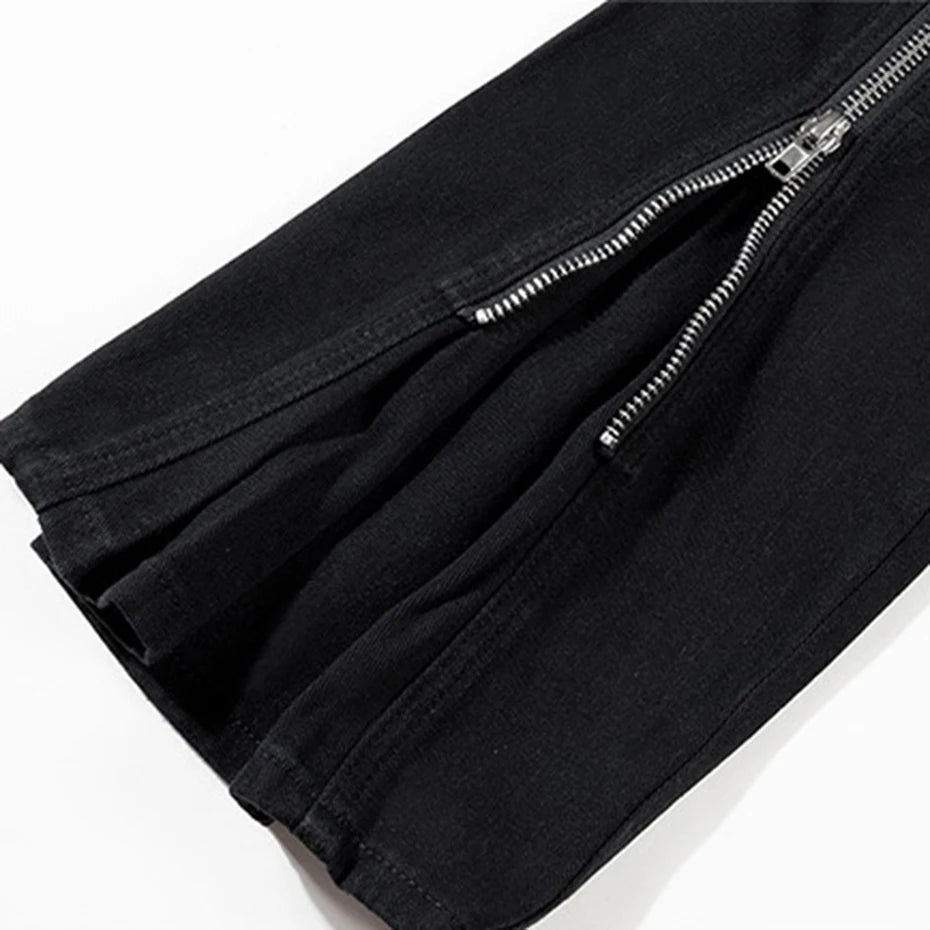 Red Zip Denim Flare Jeans — fabric close-up