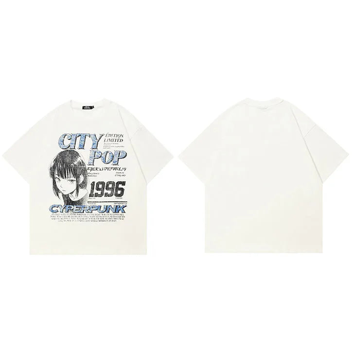 Tees Y2K White Anime Cartoon Graphic T-Shirt — fit shot