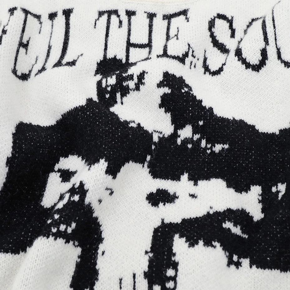 Y2K White Knit Oversized Sweater — fit shot