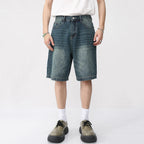 Vintage Blue Loose Denim Shorts — back view