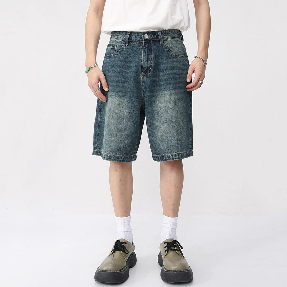 Vintage Blue Loose Denim Shorts — back view