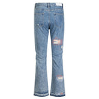 Red Denim Flare Ripped Jeans — front view
